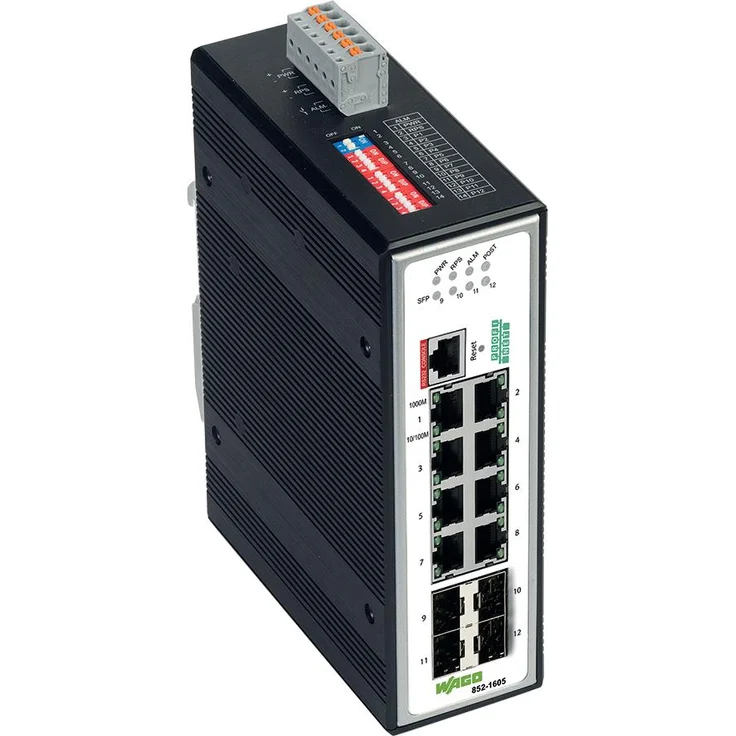 Wago 852-1605 INDUSTRIAL-MANAGED-SWITCH, Netzwerk Switch (8 Ports), Schwarz