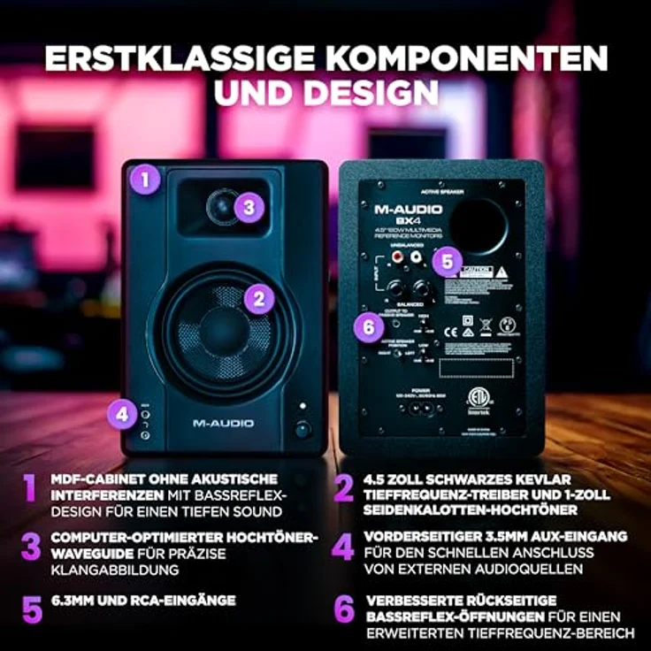 M-Audio BX4 P, 4,5" Studio Monitor Lautsprecher, 120-Watt Schwarz, Paar für Musikproduktion und Podcasting – Bild 3
