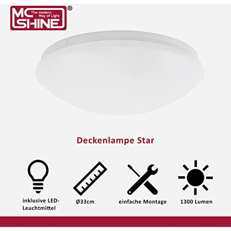 McShine Deckenleuchte STAR 2-flammig inkl. 2x 7W LED Leuchtmittel 4000K für Wohnzimmer, Flur, Küche, Badezimmer – Bild 5