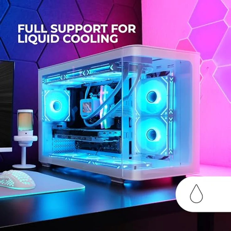 Mars Gaming MC-FUSIONM, Micro-ATX Gaming Gehäuse mit gebogenem Frontglas, Doppelkammer, optimierter Kühlung, Weiß – Bild 4