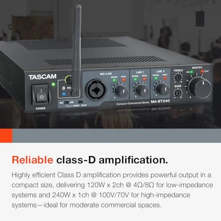 Tascam MA-BT240, 240W Mischverstärker mit Bluetooth-Streaming und integrierter Mischfunktion, kompakte Rackmontagegröße – Bild 5
