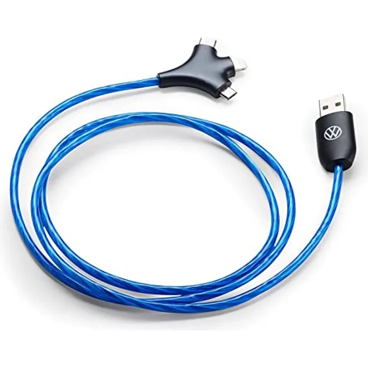 Volkswagen 5H0087703E Ladekabel beleuchtet LED Kabel Handykabel, USB-A auf USB-C/Micro-USB/Lightning