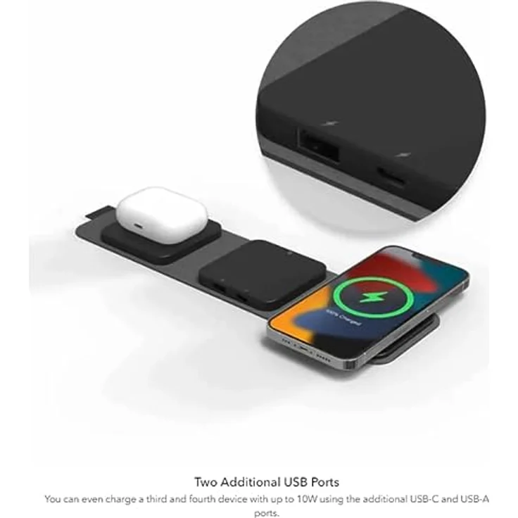 ZAGG mophie Snap+ 3-in-1 Wireless Charger with Europe Adapter, Qi-Enabled Devices, Fast Charging, Travel Friendly, Foldable, 5-15W of Power, Black – Bild 4