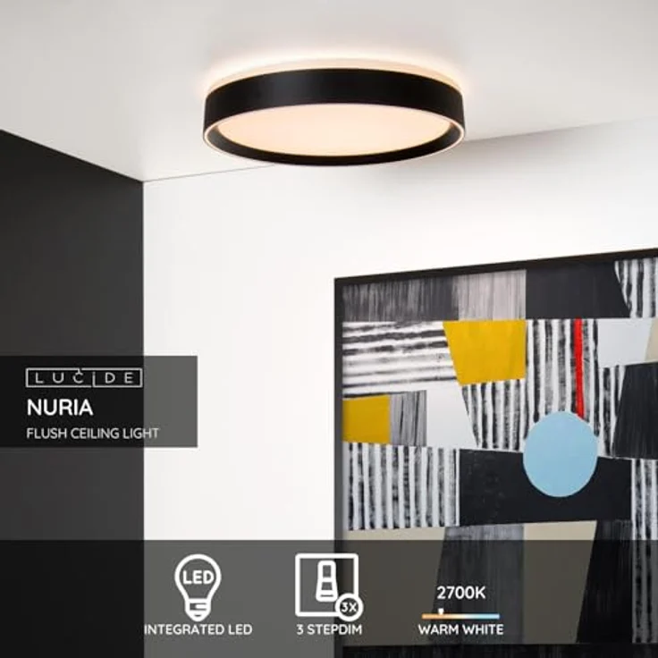 LUCIDE NURIA Deckenleuchte Ø 40 cm LED Dim. 1x24W 2700K 3 StepDim Schwarz – Bild 3