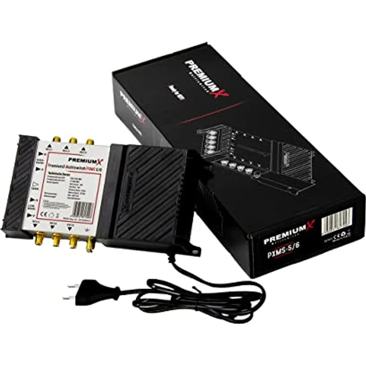 PremiumX SAT Anlage PXS80, 80cm Antenne mit Multiswitch 5/6, Quattro LNB, anthrazit, für Digital, HDTV, 4K Empfang, inklusive 20x F-Stecker – Bild 8