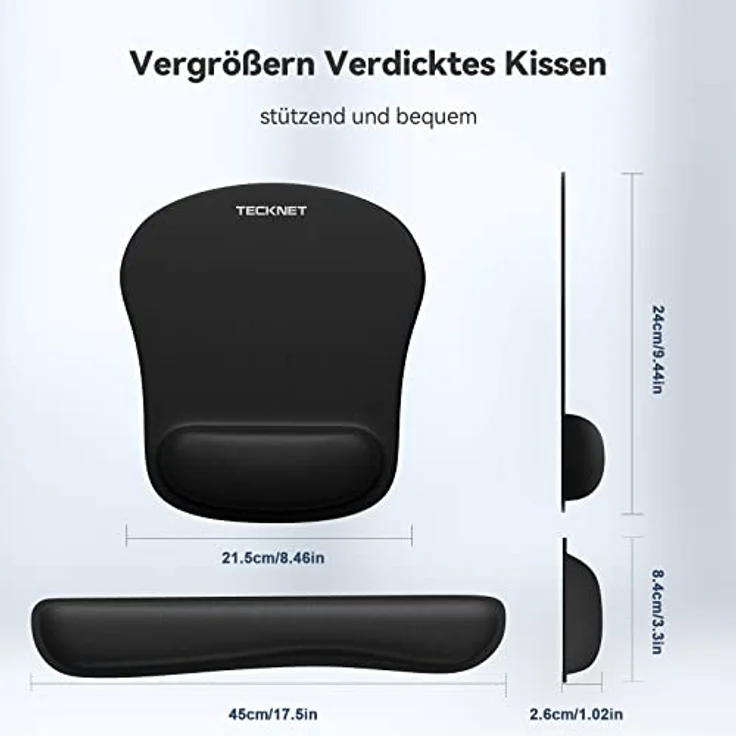 TeckNet Tastatur-Handballenauflage und Mauspad mit Handgelenkstütze, Memory-Schaumstoff-Set für Computer/Laptop/Mac, leicht für einfaches Tippen und Schmerzlinderung, ergonomisches Mauspad schwarz – Bild 8