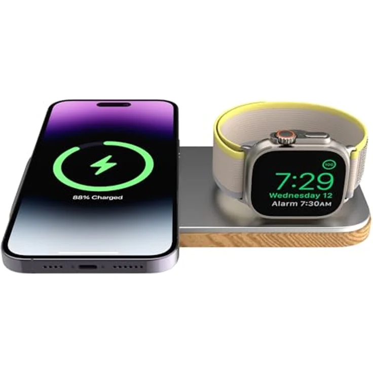 CubeNest Cubenest 2in1 Magnetisches kabelloses Ladegerät Kompatibel mit MagSafe Technologie - Schnellladefunktion Kompatibel mit Apple Watch 7-9 und Ultra 1-2, iPhone 12-15, AirPods 2/3/Pro, Qi-Geräte (Silver) – Bild 2