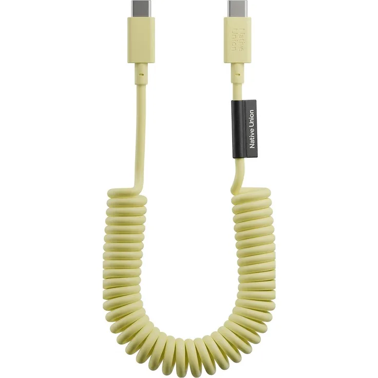 Native Union USB-C auf USB-C Spiralkabel 60W, 1,2m, Schnellladen, Gelb, dehnbares Design