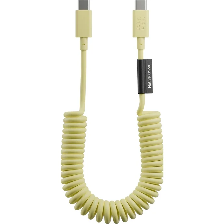 Native Union USB-C auf USB-C Spiralkabel 60W, 1,2m, Schnellladen, Gelb, dehnbares Design