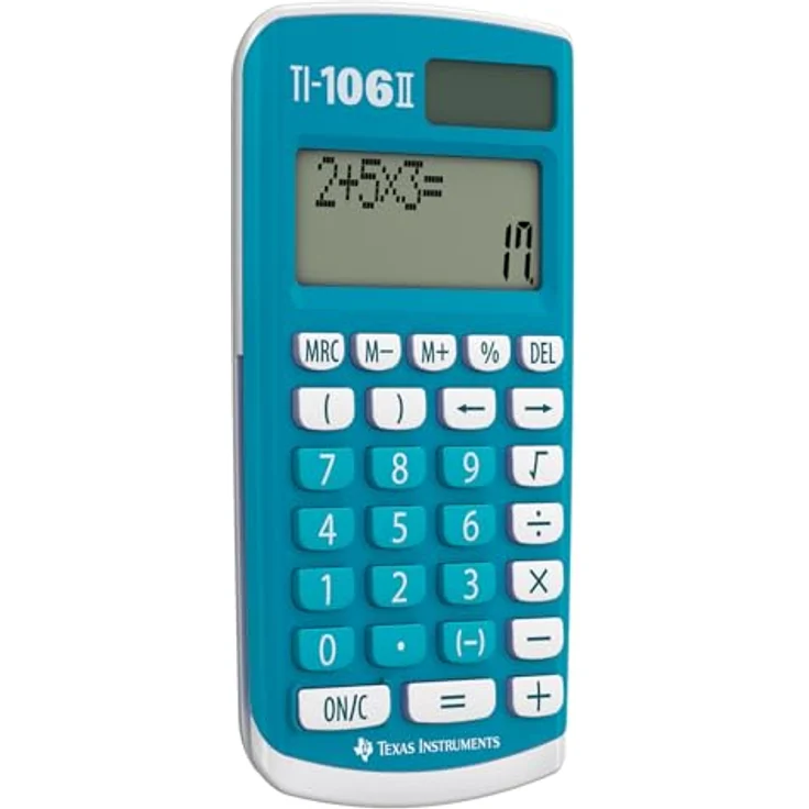 Texas TI-106 II Wissenschaftlicher Schulrechner, 2-zeiliges Display, 4 Grundrechenarten, Blau, solar- und batteriebetrieben – Bild 3