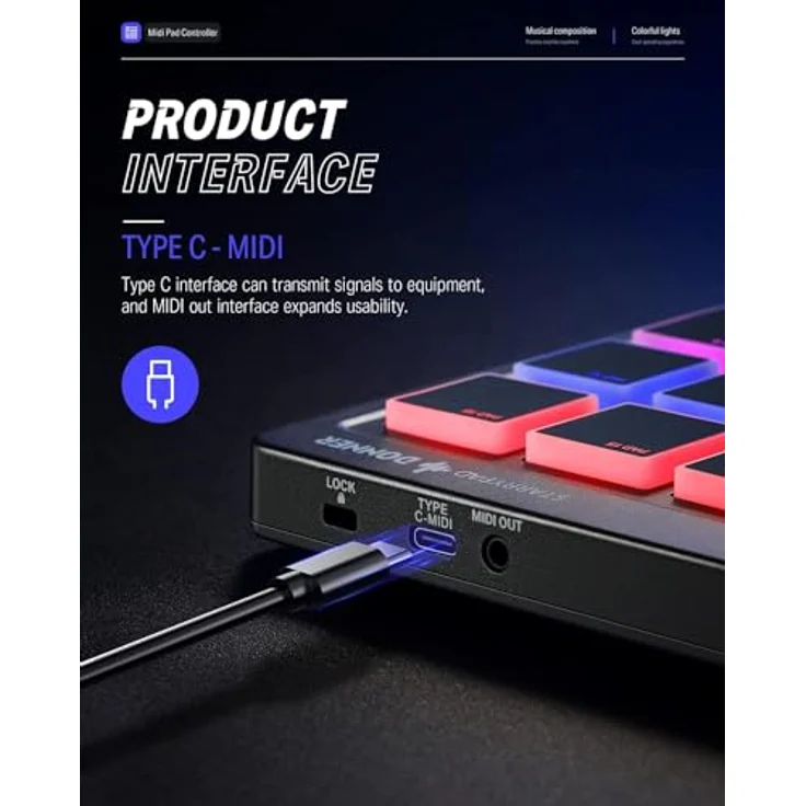 Donner Starrypad MIDI Controller, 16-Pad-Controller mit personalisierbarer Beleuchtung in 7 Farben – Bild 3