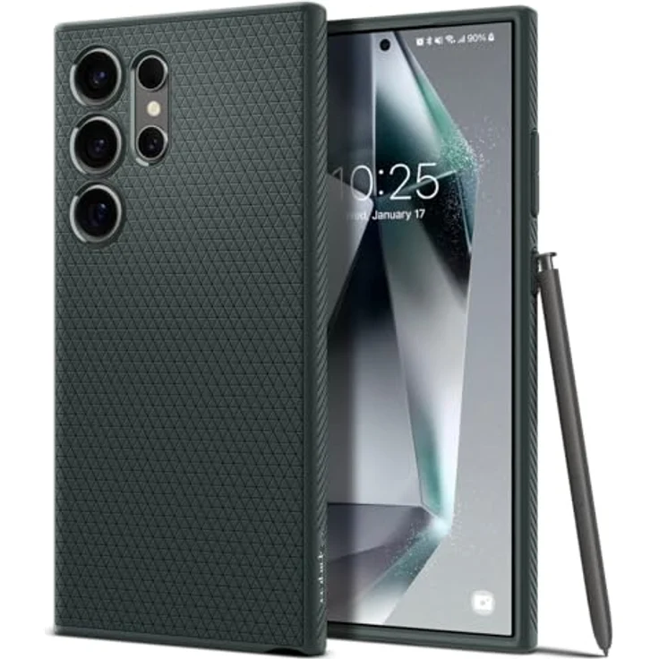 Spigen Liquid Air Hülle Kompatibel mit Samsung Galaxy S24 Ultra -Grün Gemustertes TPU, Eckschutz durch Air Cushion Technologie, Stoßabsorbierendes Spider Web, Schutzrand für Display und Kamera, Maßgeschneidert für alle Anschlüsse – Bild 1
