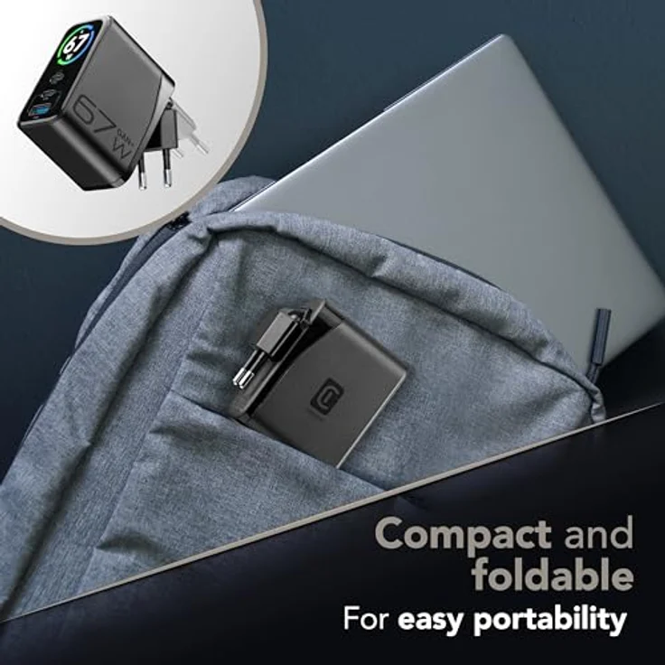 Cellularline PowerView IQ Kit ACH 67W, Netzladegerät-Kit mit smartem TFT-Display, klappbarem Stecker, GaN+ Technologie, inkl. 150 cm USB-C Kabel, Schwarz – Bild 5
