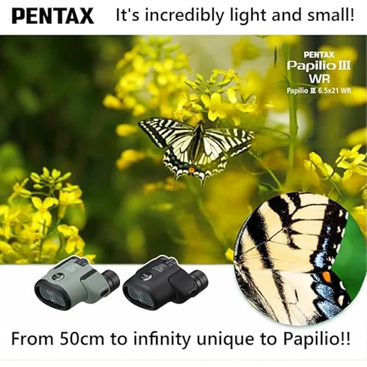 Pentax Papilio III, Fernglas 6,5 x 21, wetterbeständig, oliv, 50 cm Nahfokus, spritzwassergeschützt, HD-Vergütung – Bild 5
