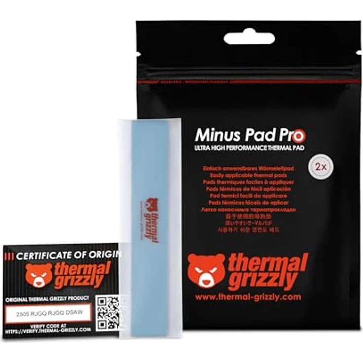 Thermal Grizzly TG Minus Pad Pro, Wärmeleitpad 120x20x0,5 mm, grau, 2er Pack, nicht elektrisch leitend – Bild 1