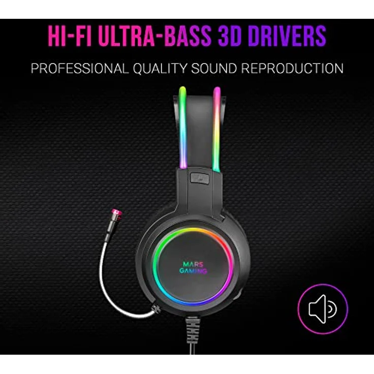 Mars Gaming MHRGB, Chroma RGB Flow Headset, Professionelles Mikrofon, Räumlicher Klang, Schwarz – Bild 3