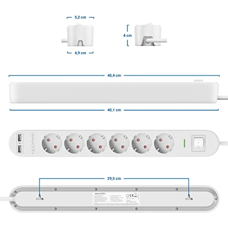 deleyCON 6 Fach Steckdosenleiste mit USB-A und EIN/AUS Schalter, Weiß – Bild 6
