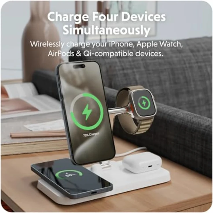 Targus HyperJuice QI2 4-in-1 Charging Stand, Wireless Charger mit 15 W Qi2, faltbares Design und 45-W-Netzteil – Bild 2