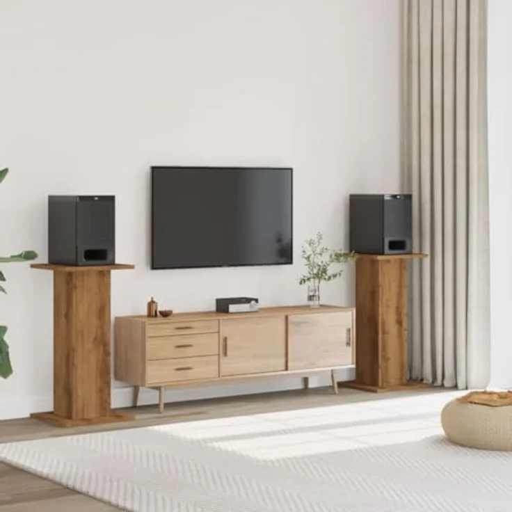 vidaXL Lautsprecherständer 2er Set, hoher Boxenständer aus Artisan-Eiche mit stabiler Oberfläche und hohlem Design für verbessertes Audio-Hörerlebnis – Bild 2
