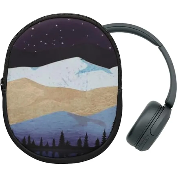 kwmobile Neopren Tasche kompatibel mit Sony WH-CH520 / WH-CH510 / MDR-ZX110, robuster Schutz für Headset, Weiß Hellbraun Dunkelblau Sternenhimmel Nacht See