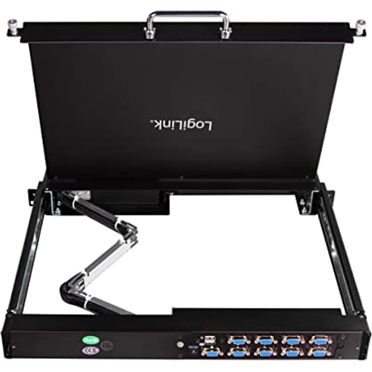 LogiLink LC0005GE - LCD-KVM-Konsole mit 8-Port KVM-Switch, VGA, USB-A, PS/2, geringe Einbautiefe, QWERTZ (deutsches Tatstaurlayout) – Bild 4