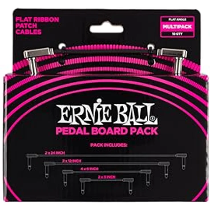 Ernie Ball Flachband-Patchkabel Pedalboard, Multi-Pack mit integrierter Zugentlastung, 99,95 % sauerstofffreies Kupfer, Schwarz