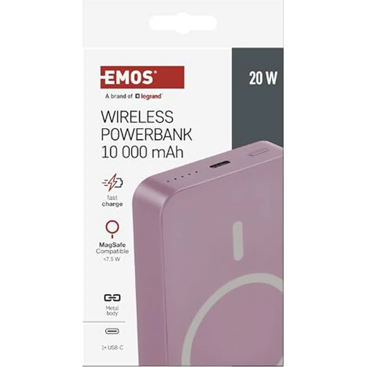 EMOS Powerbank 10 000 mAh WI 1046 mit Magnet - Passthrough, Wireless-Charging - USB-C-Ausgang, rosa – Bild 4
