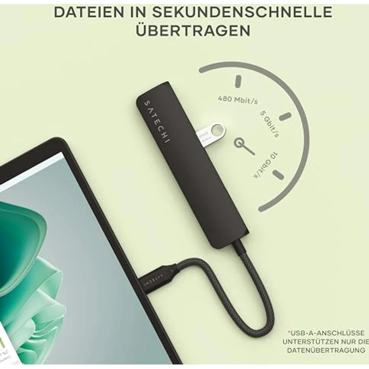 SATECHI 6-in-1 USB-C Hub Slim Plus, Multiport-Adapter mit 4K HDMI, 100W Power Delivery, 2x USB-A, SD/MicroSD-Kartenleser – Schwarz – Bild 4