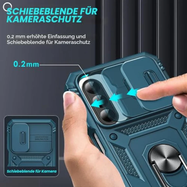 LeYi Objektivschutz Hülle für Samsung Galaxy A26 5G, Hybrid Schutzhülle mit 2 Glasfolien, kratzfest und stoßfest, blauer Ringhalter für Outdoor Nutzung – Bild 3