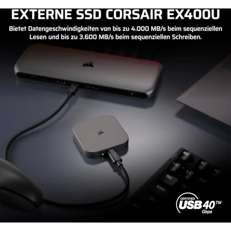 Corsair EX400U 1TB USB4 Tragbare Externe USB Type-C SSD – Bis zu 40Gbps, Plug-and-Play, MagSafe – Grau – Bild 2