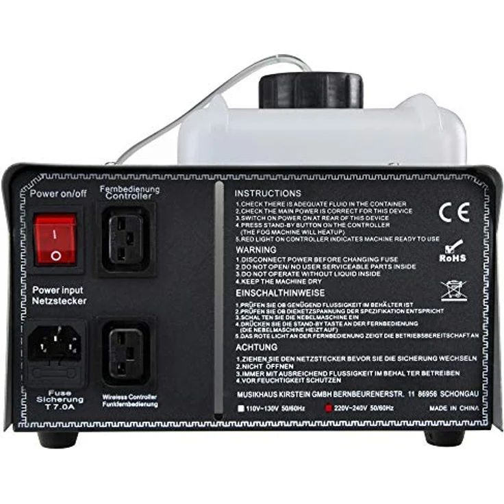 Showlite SN-1200 Nebelmaschine (1200W, 500m³ Nebelausstoß-min, 7 Min. Aufwärmzeit) inkl. Funk Fernbedienung – Bild 3
