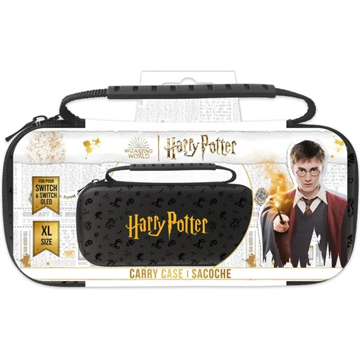 Freaks And Geeks Harry Potter XL Case, für Switch und Switch OLED, schwarz, stoßfestes EVA-Schaum-Innenleben, mit 10 Spielkompartimenten und Netzfach