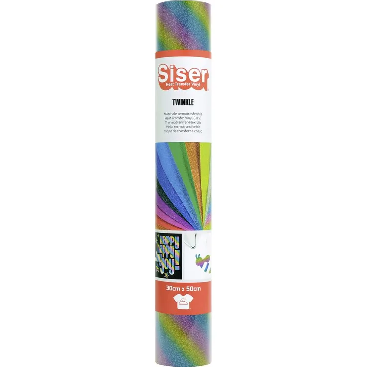 Siser Twinkle Rainbow Craft Roll 30x50cm, Flexfolie mit Glitterelementen für kreative Designs, Rainbow
