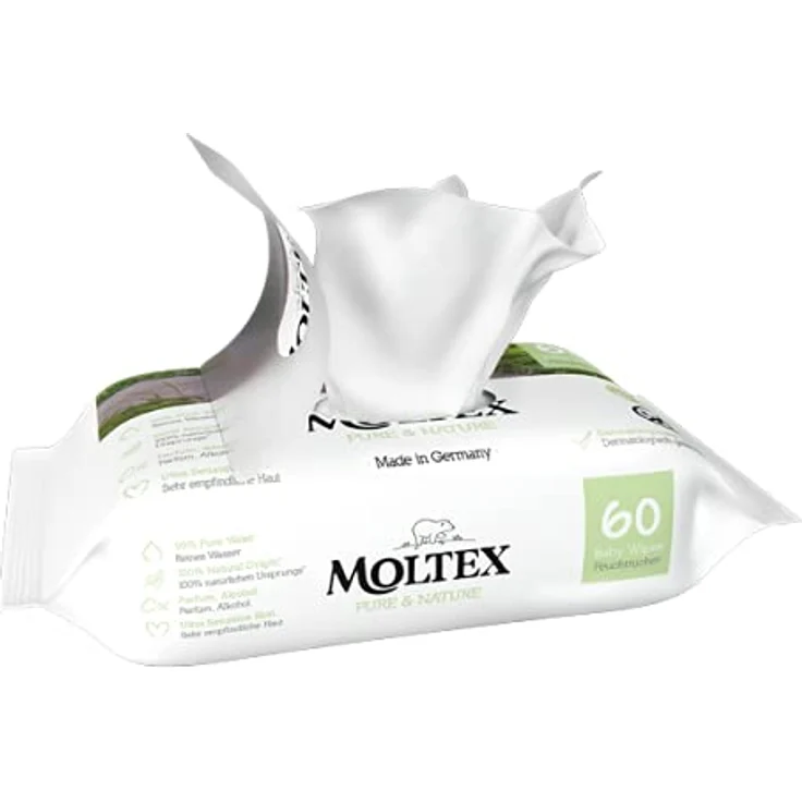Moltex Pure & Nature Feuchttücher Monatsbox, 12 x 60 Tücher - Mit 99% Purem Wasser und 100% natürlichen Ursprungs – Bild 4