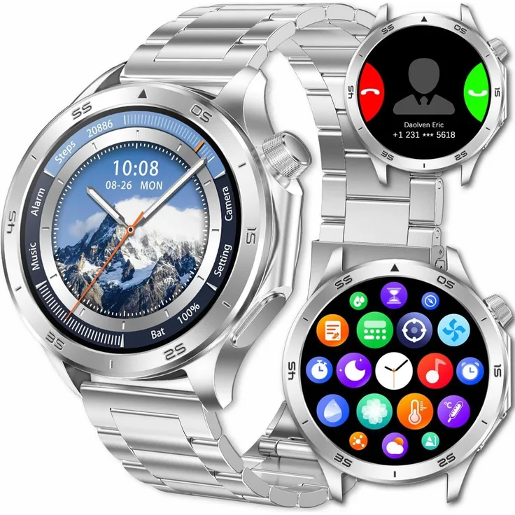 TAYSHILEY Herren GPS Sport Smartwatch mit Telefonfunktion, 1.54" AMOLED Display, Pulsmesser, Schlafmonitor, IP68 wasserdicht, 100+ Sportmodi, kompatibel mit Android/iOS