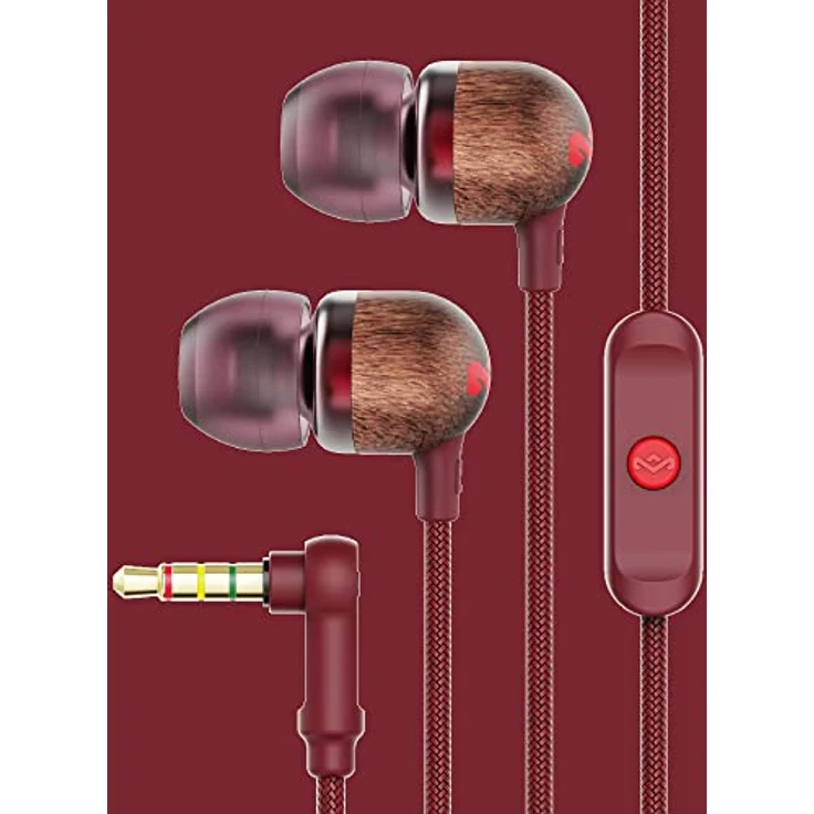 House of Marley Smile Jamaica In-Ear Kopfhörer - 1-Knopf Steuerung, Geräuschisolierung, 9.2mm Treiber, Mikrofon, Gelaufsätze in 2 verschiedenen Größen, verwicklungsfreies Kabel - 31659 rot – Bild 7