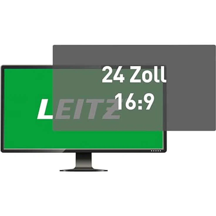 Leitz Monitor Blickschutzfilter 24 Zoll (16:9), Abnehmbare Schutzfolie mit Blaulichtfilter und Blendschutz, Beidseitig verwendbar, Touchscreen kompatibel, Made in Germany, 69020000 – Bild 1
