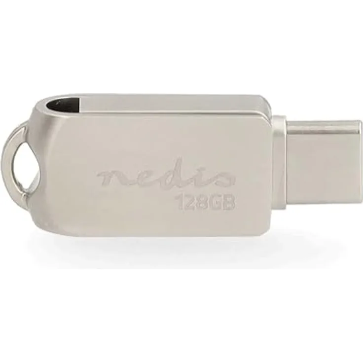 Nedis Flash Laufwerk - 128 GB - USB-A/USB-C - Lesegeschwindigkeit: 110 MB/s - Schreibegeschwindigkeit: 30 MB/s - Metallgehäuse - Leave-in-Design