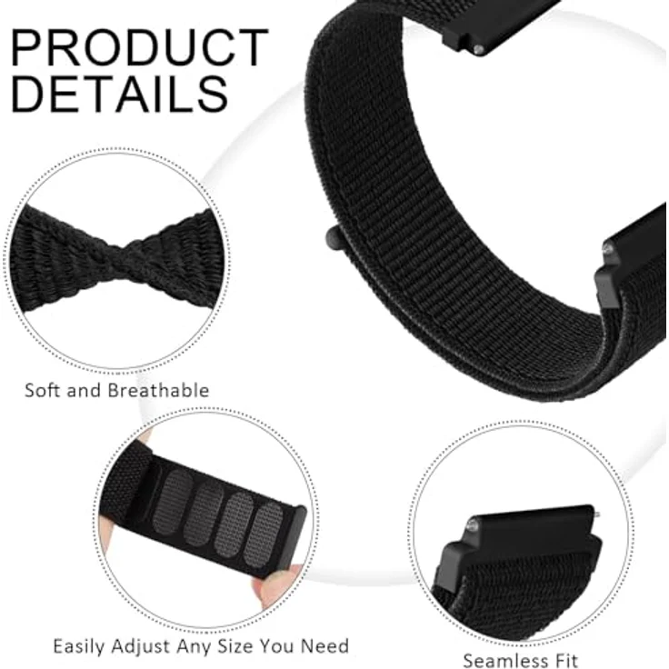 GIOPUEY Nylon Armband für Garmin Forerunner 165, 20mm Geflochtenes Sport Loop Uhrenarmband, Leicht und Atmungsaktiv, Colorful – Bild 4