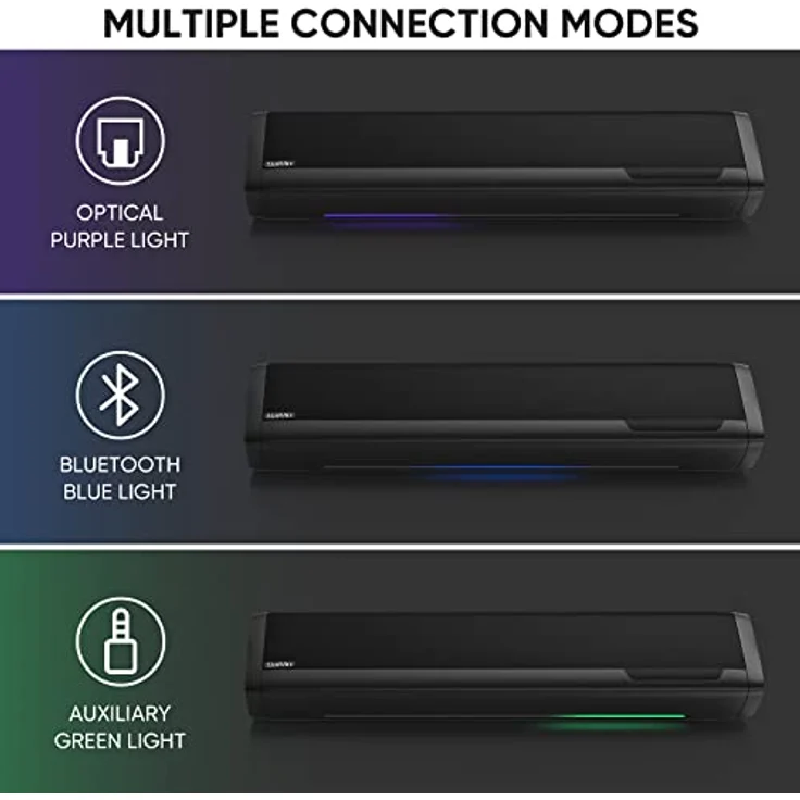 Saiyin Soundbar für TV Geräte, TV Lautsprecher für Fernseher mit Visuelle Lautstärkeregelung, TV-Soundbar mit Bluetooth, AUX und optischen Eingängen, wandmontierbar – Bild 4