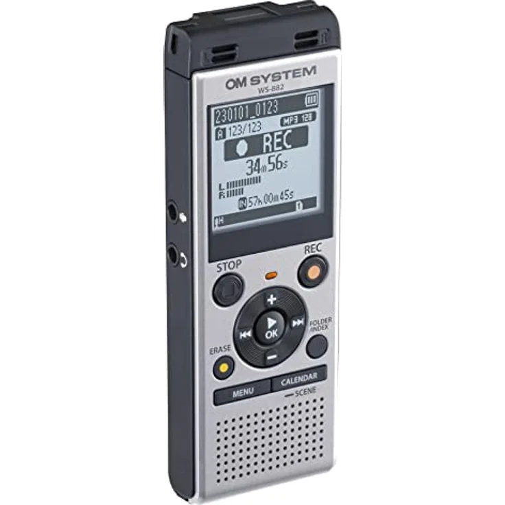 OM SYSTEM WS-882 hochwertiger digitaler Voice Recorder mit Stereomikrofonen, 6 Aufnahmemodi, Direkt-USB, eingebautem Ständer, 4 GB interner Speicher, Silber – Bild 2