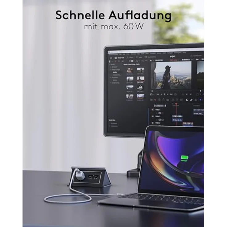 Goobay USB-C™-auf-USB-C™-Textilkabel, 3 m, weiß, mit Metallsteckern und Knickschutz, 60 W Leistung – Bild 8