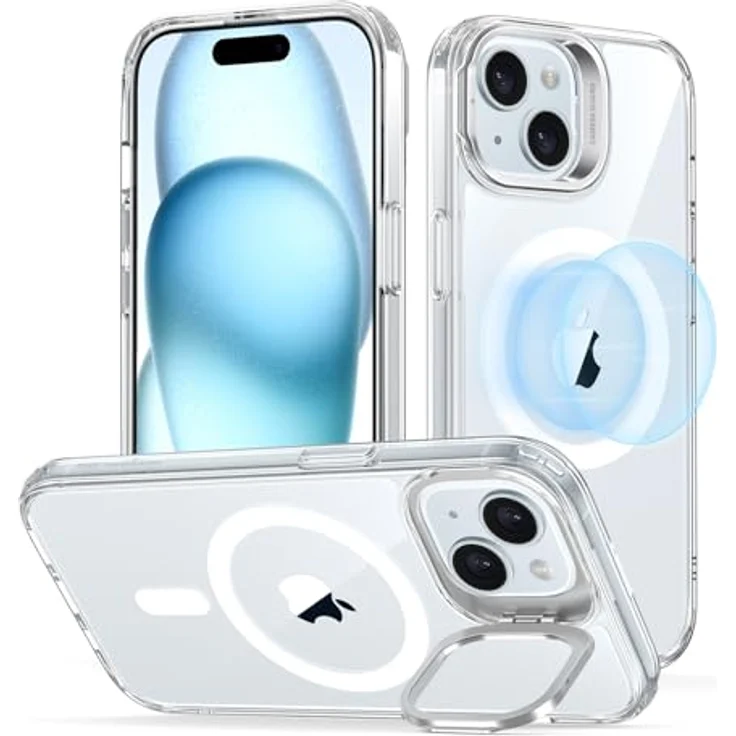 ESR für iPhone 15 Hülle, kompatibel mit MagSafe, Militärnorm Schutz Case, integrierter Versteck Ständer Handyhülle, Kratzfeste Rückseite, Classic-Serie, Klar – Bild 1