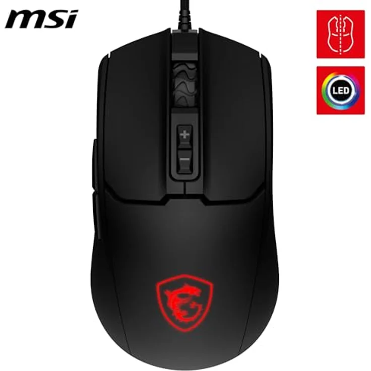 MSI Forge GM100 Gaming-Maus, 6400 DPI optischer Sensor, symmetrisch, 10 Mio. Klickschalter, 7 Tasten, RGB-LED, 108 g, verkabelt – Bild 3