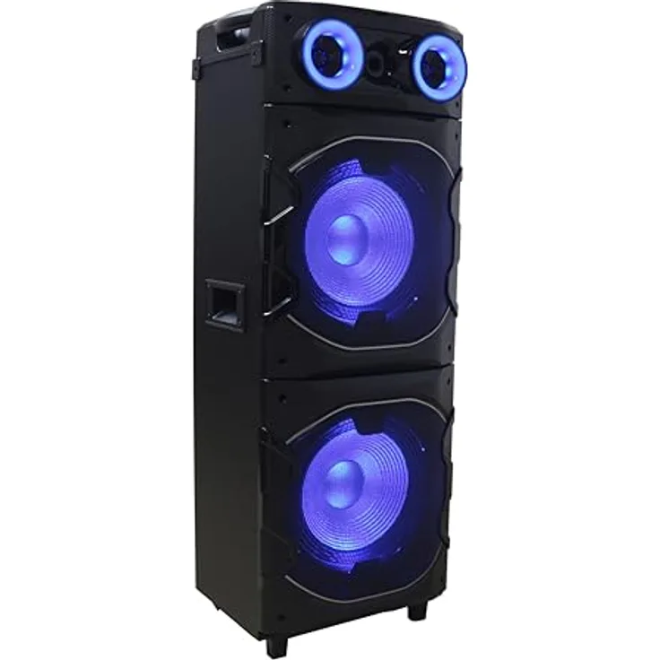 REFLEXION Jumbo PS25BT, 1200W Bluetooth 5.3 Party Lautsprecher mit Disco-LED, Karaoke-Funktion, Mikrofon, USB, AUX, FM-Radio & Rollen für Events und Outdoor