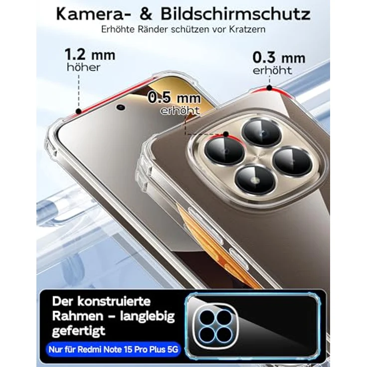 LeYi Hülle für Xiaomi Redmi Note 15 Pro+ 5G, Transparente TPU Schutzhülle mit 2 Schutzfolien, Stoßfest und Kameraschutz, Crystal Clear Case – Bild 4