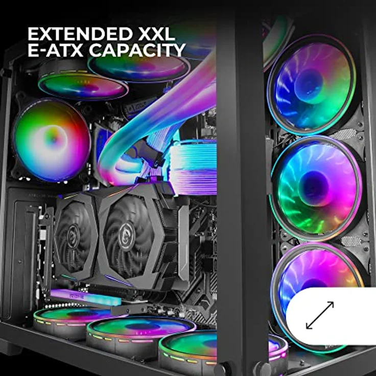 Mars Gaming MCV3 Schwarz, Custom XXL E-ATX Gaming Tower, Front und Seitenfenster Gehärtetem Glas, Dual Chamber Modular Frame – Bild 3