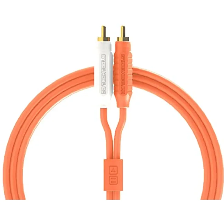 DJ TechTools Chroma Cables Audio MK2 RCA – RCA neon orange, hochwertiges Stereo Kabel (Easy Wrap HQ Gummi, vergoldete Steckverbinder, 2,0m lang, integrierter Klettkabelbinder), Neon Orange