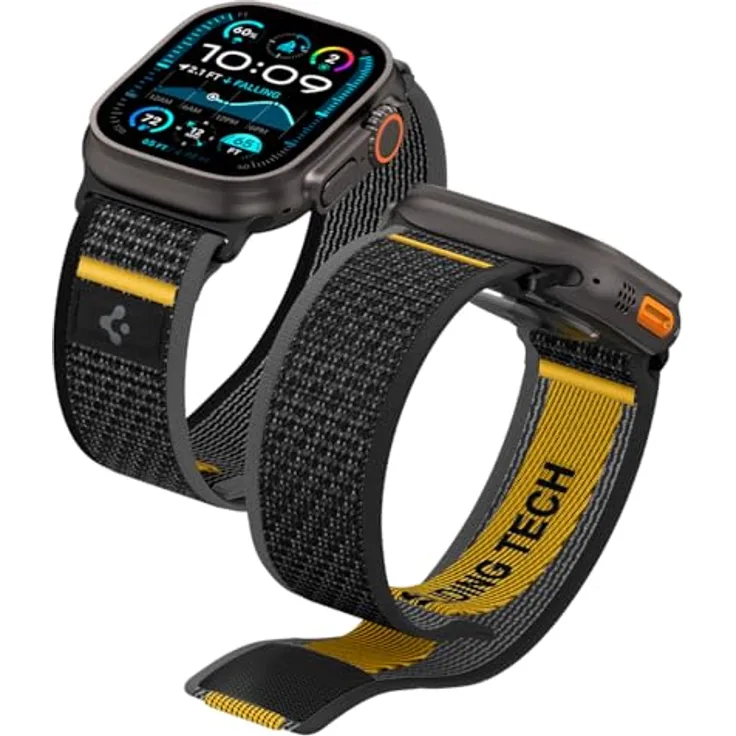 Spigen Athlex Air Armband für Apple Watch Ultra 2/1 49mm, Serie 10 46mm, 9/8/7 45mm, SE2/SE/6/5/4 44mm, 3/2/1 42mm - Hochwertiges Stoffarmband mit sicherem Klettverschluss, Actives Schwarz