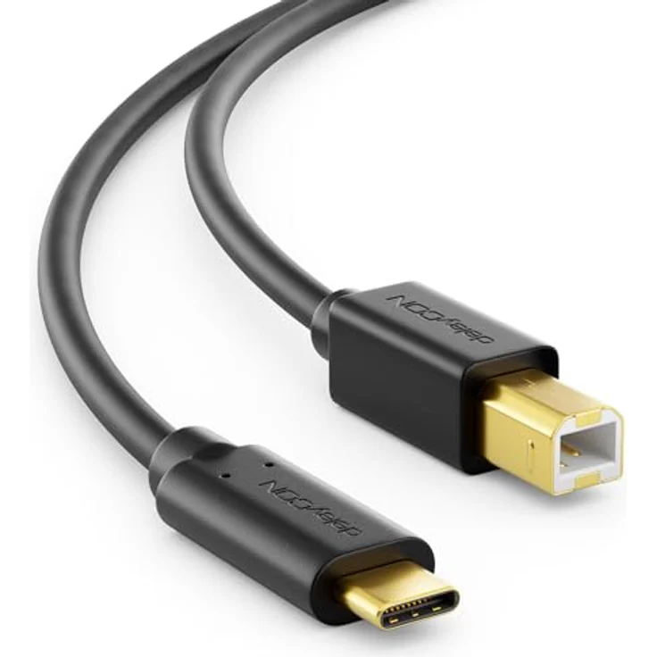 deleyCON 2m USB 2.0 Kabel - Stecker Typ C auf USB B - Datenkabel Druckerkabel Kompatibel mit Apple Huawei Samsung Dell Lenovo iMac PC Laptop Computer Drucker Externe Festplatte Scanner - Schwarz – Bild 1